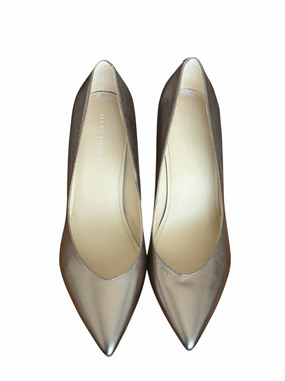 Marc Fisher Metallic Platino Pointed-Toe Block Heels - Size 8